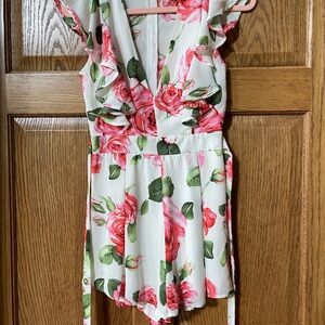 Charlotte Russe White and Pink Floral Romper